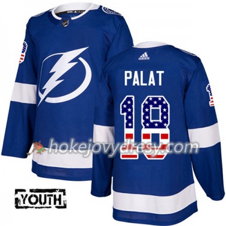 Dětské Hokejový Dres Tampa Bay Lightning Ondrej Palat 18 2017-2018 USA Flag Fashion Modrá Adidas Authentic